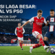 Ilustrasi duel sengit antara pemain Arsenal dan PSG dalam memperebutkan bola di ajang Liga Champions.