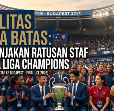 Presiden klub Paris Saint-Germain, Nasser Al-Khelaifi, berfoto bersama trofi juara sebagai bentuk perayaan kesuksesan bersama seluruh elemen klub.