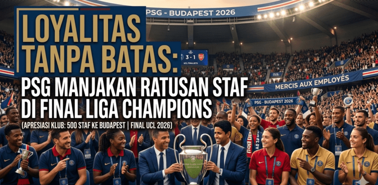 Presiden klub Paris Saint-Germain, Nasser Al-Khelaifi, berfoto bersama trofi juara sebagai bentuk perayaan kesuksesan bersama seluruh elemen klub.