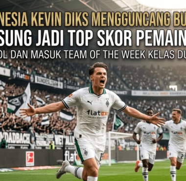 Potret Kevin Diks saat merayakan gol indahnya di pertandingan pamungkas Bundesliga bersama rekan-rekan setimnya di Borussia Mönchengladbach