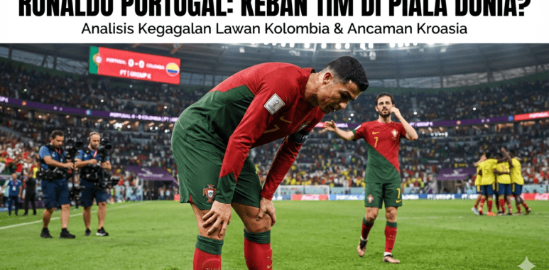 Cristiano Ronaldo menundukkan kepala setelah gagal mencetak gol untuk Portugal saat melawan Kolombia di Piala Dunia 2026.