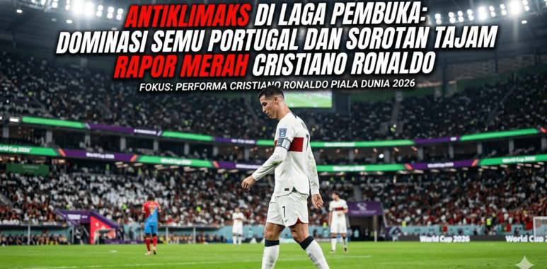 Ekspresi lesu Cristiano Ronaldo saat berjalan di lapangan setelah Portugal ditahan imbang 1-1 oleh Kongo di laga pembuka.