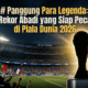 Siluet trofi emas Piala Dunia FIFA di bawah lampu stadion yang megah menjelang pertandingan babak gugur