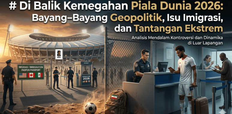 Gerbang pemeriksaan paspor dan imigrasi di bandara internasional dengan latar belakang paspor dari berbagai negara.
