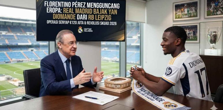 Presiden Real Madrid Florentino Pérez memimpin operasi senyap membajak Yan Diomande dari RB Leipzig di bursa transfer 2026.