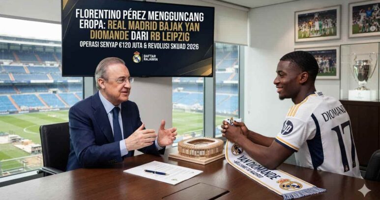 Presiden Real Madrid Florentino Pérez memimpin operasi senyap membajak Yan Diomande dari RB Leipzig di bursa transfer 2026.