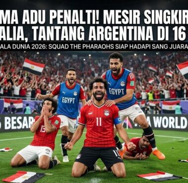Selebrasi emosional para pemain Timnas Mesir setelah memastikan kemenangan dramatis atas Australia di Piala Dunia 2026.