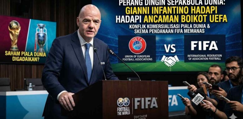 Presiden FIFA Gianni Infantino dalam sorotan tajam di tengah perselisihan sengit dengan UEFA terkait komersialisasi Piala Dunia.