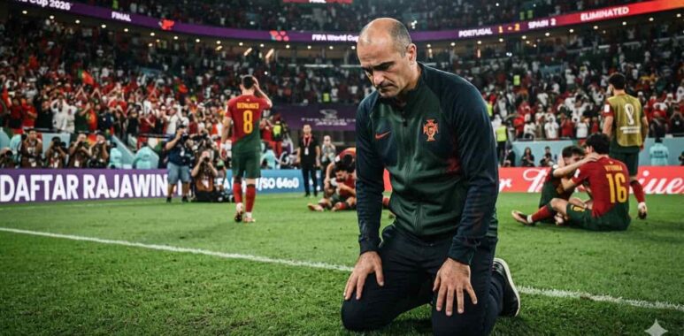 Ekspresi lesu pelatih Roberto Martinez di pinggir lapangan setelah kegagalan total timnas Portugal