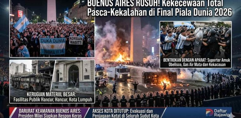 Buntut kegagalan Argentina di final Piala Dunia 2026 memicu kerusuhan dan bentrokan suporter dengan kepolisian di Obelisco Buenos Aires.