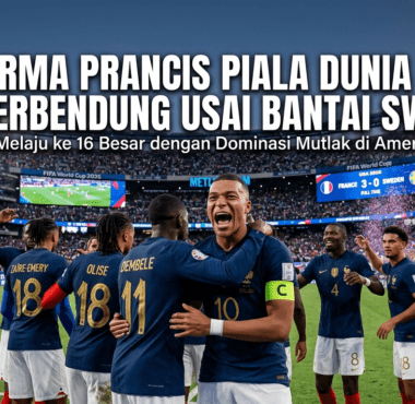 Skuad Timnas Prancis merayakan kemenangan telak atas Swedia di babak knockout Piala Dunia 2026.