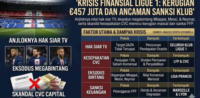 Kondisi krisis finansial Ligue 1 yang membayangi klub-klub besar Liga Prancis akibat anjloknya nilai hak siar TV dan skandal CVC.