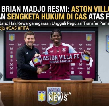 Brian Madjo saat meresmikan kepindahannya ke Aston Villa usai kemenangan gugatan di CAS