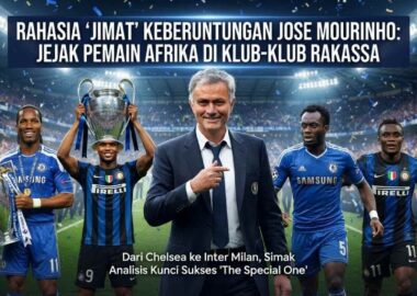 Ilustrasi Jose Mourinho bersama para pemain bintang Afrika saat merayakan raihan trofi juara