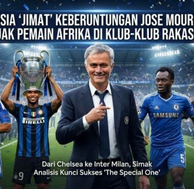 Ilustrasi Jose Mourinho bersama para pemain bintang Afrika saat merayakan raihan trofi juara