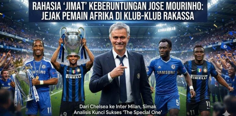 Ilustrasi Jose Mourinho bersama para pemain bintang Afrika saat merayakan raihan trofi juara