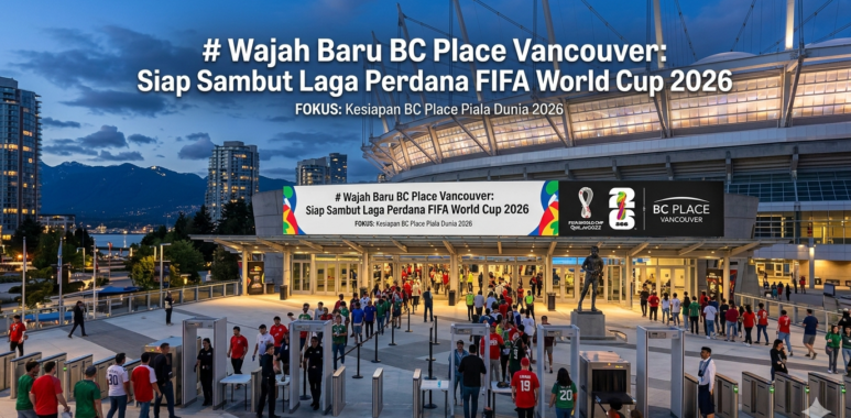 Gerbang masuk utama BC Place Vancouver yang telah direnovasi dengan standar FIFA menjelang laga pembuka