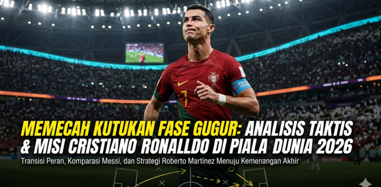 Ekspresi serius Cristiano Ronaldo saat berusaha menembus kawalan ketat bek lawan dalam pertandingan fase gugur Piala Dunia