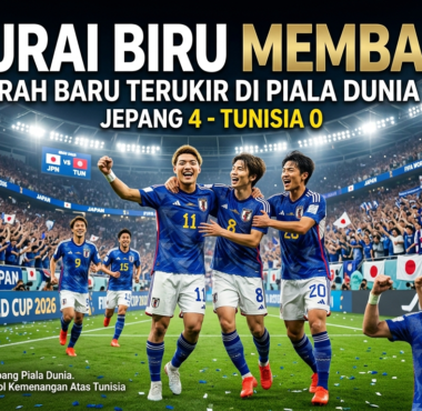 Skuad tim nasional Jepang merayakan gol kemenangan telak atas Tunisia pada fase grup Piala Dunia 2026.