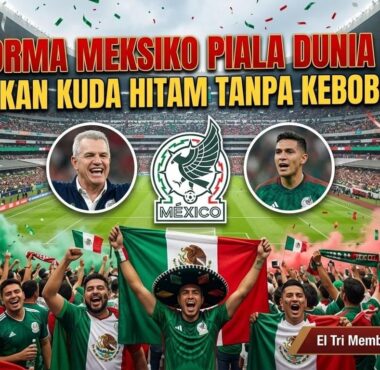 Suporter timnas Meksiko bersorak merayakan kemenangan di Stadion Azteca pada putaran final Piala Dunia 2026