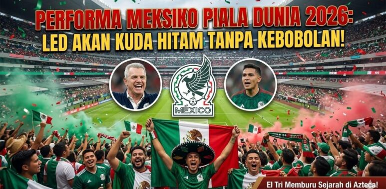 Suporter timnas Meksiko bersorak merayakan kemenangan di Stadion Azteca pada putaran final Piala Dunia 2026