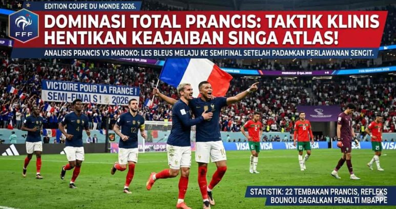 Analisis Prancis vs Maroko Piala Dunia 2026: Efisiensi taktis Les Bleus hentikan dongeng keajaiban Maroko. Simak statistik dominan Prancis di sini!