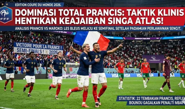 Analisis Prancis vs Maroko Piala Dunia 2026: Efisiensi taktis Les Bleus hentikan dongeng keajaiban Maroko. Simak statistik dominan Prancis di sini!