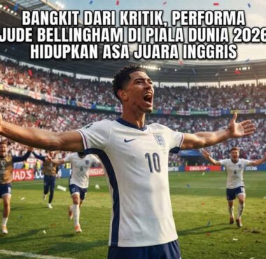 Selebrasi ikonik Jude Bellingham dengan merentangkan kedua tangan setelah mencetak gol krusial untuk timnas Inggris di Piala Dunia 2026