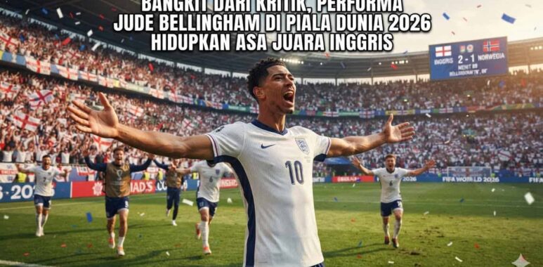 Selebrasi ikonik Jude Bellingham dengan merentangkan kedua tangan setelah mencetak gol krusial untuk timnas Inggris di Piala Dunia 2026