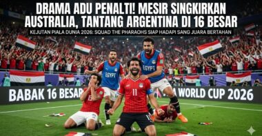 Selebrasi emosional para pemain Timnas Mesir setelah memastikan kemenangan dramatis atas Australia di Piala Dunia 2026.