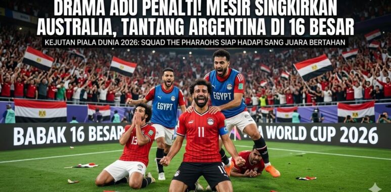 Selebrasi emosional para pemain Timnas Mesir setelah memastikan kemenangan dramatis atas Australia di Piala Dunia 2026.