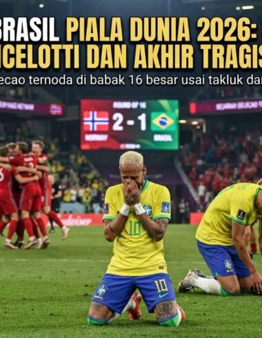 Ekspresi kecewa para pemain timnas Brasil setelah peluit panjang babak 16 besar melawan Norwegia dibunyikan