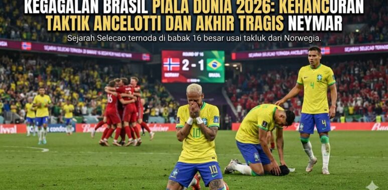 Ekspresi kecewa para pemain timnas Brasil setelah peluit panjang babak 16 besar melawan Norwegia dibunyikan