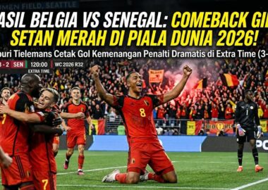 Ekspresi kegembiraan Youri Tielemans setelah mencetak gol kemenangan penalti untuk Belgia atas Senegal di Piala Dunia 2026