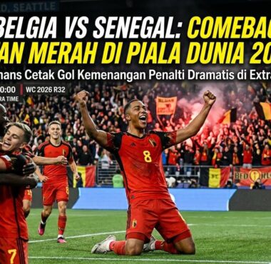 Ekspresi kegembiraan Youri Tielemans setelah mencetak gol kemenangan penalti untuk Belgia atas Senegal di Piala Dunia 2026
