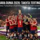 Skuad timnas Spanyol merayakan keberhasilan merengkuh trofi juara Piala Dunia 2026 setelah menumbangkan Argentina di laga final
