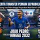 Ilustrasi bursa transfer sepak bola Eropa dengan logo klub Premier League dan Serie A
